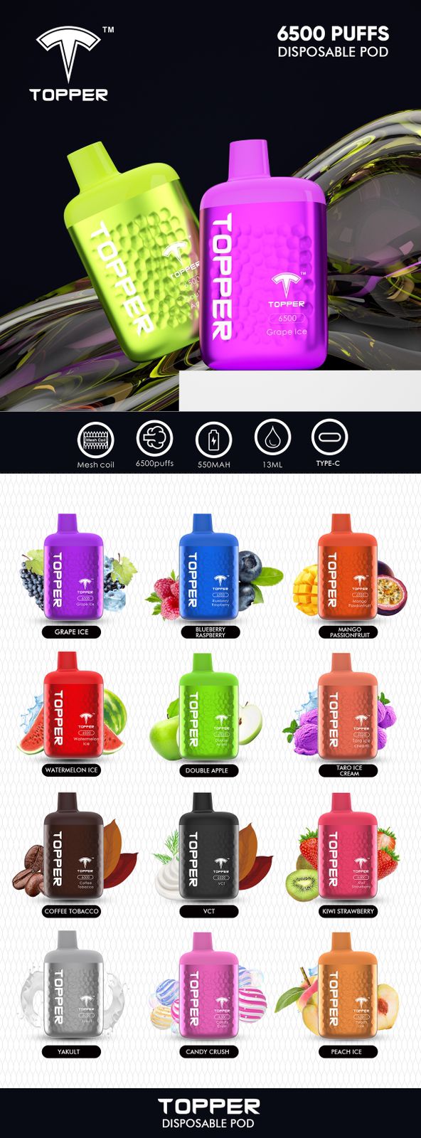TOPPER - DISPOSABLE 6500 PUFFS 2%